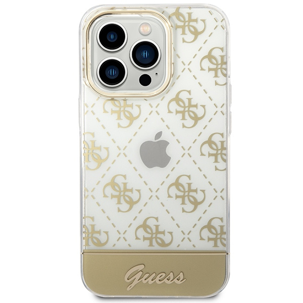 Guess GUHCP14LHG4MHG Apple iPhone 14 Pro gold hardcase 4G Pattern Script