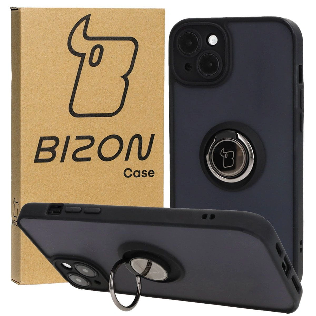 Bizon Case Hybrid Ring Apple iPhone 15 Plus smoky with a black frame