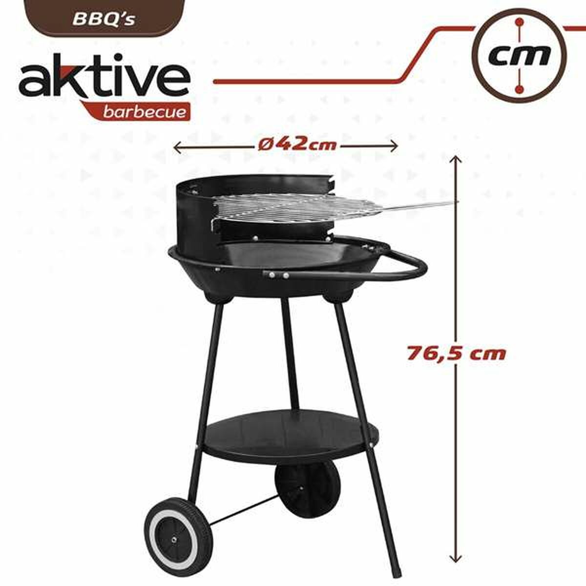 Coal Barbecue with Wheels Aktive Textilene 42 x 76,5 cm Black