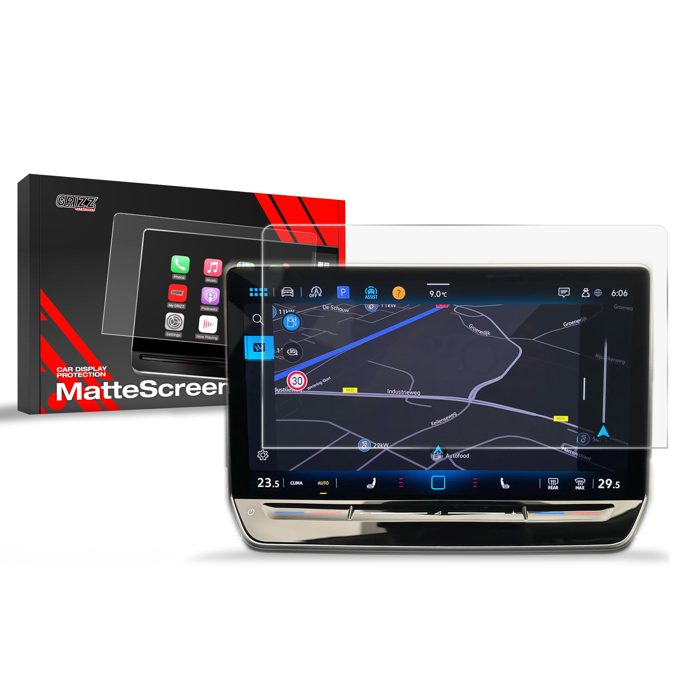 Matte GrizzGlass CarDisplay Protection Volkswagen VW Golf 8 12,9" 2024