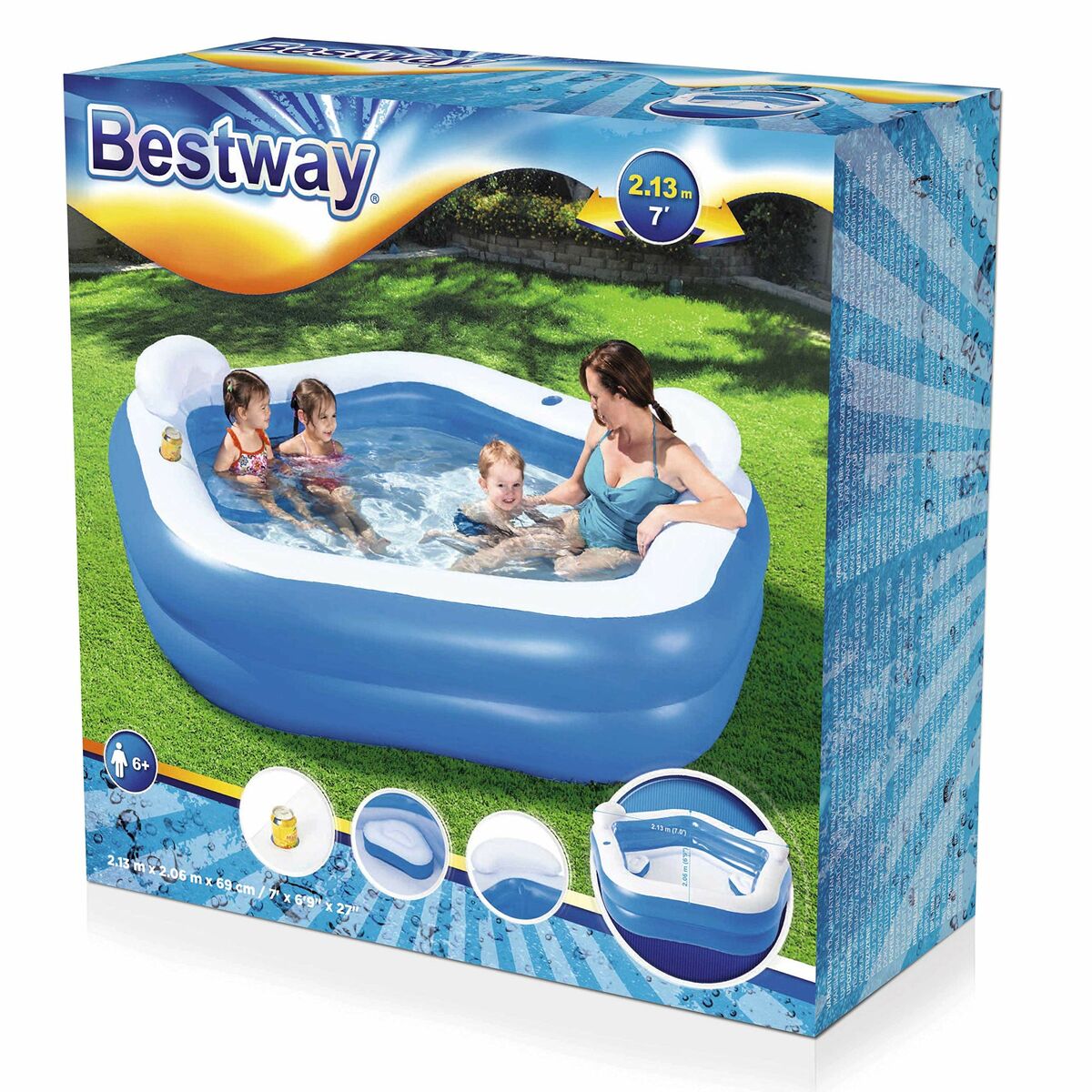 Inflatable Paddling Pool for Children Bestway Multicolour 213 x 206 x 69 cm Inflatable Paddling Pool for Children Bestway Multicolour 213 x 206 x 69 cm