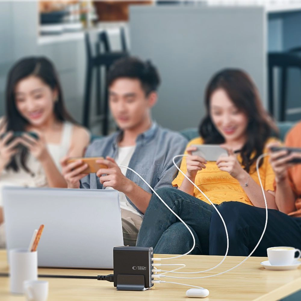 Tech-Protect DC140W-GAN 5-port 2xUSB-A, 3xUSB-C Desktop Charger PD140W / QC3.0 Black