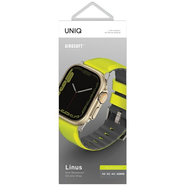UNIQ Linus Band Apple Watch 4/5/6/7/SE/8/9/Ultra 44/45/49mm Airosoft Silicone limonkowy/lime green