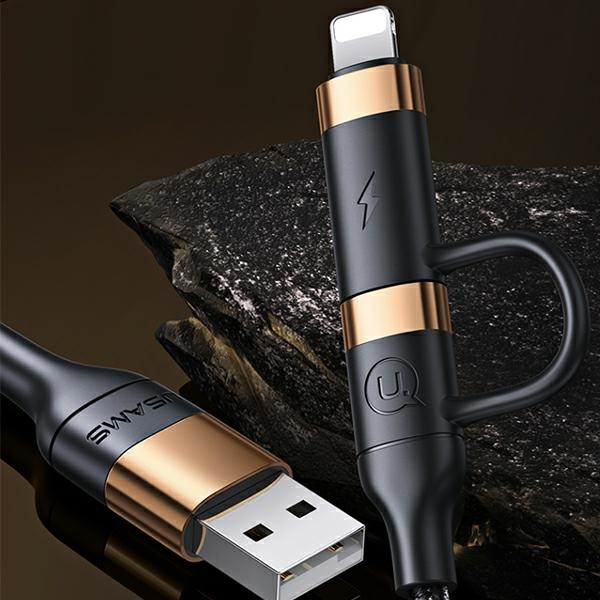 USAMS Nylon Cable U62 2xUSB-C/USB-A /Lightning 1,2m PD Fast Charge black SJ483USB01 (US-SJ483)