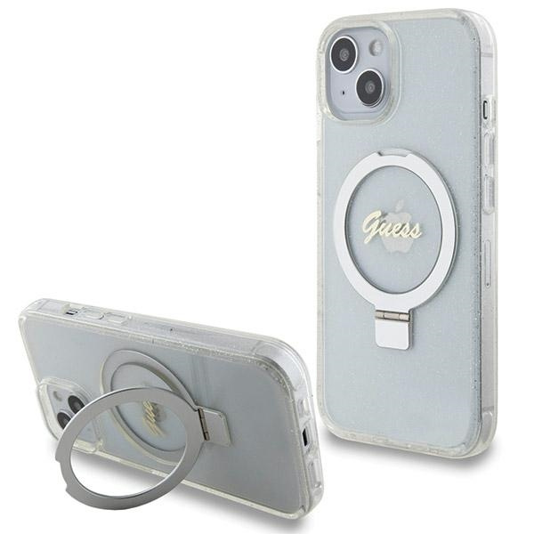 Guess GUHMP15SHRSGSD Apple iPhone 15 / 14 / 13 hardcase Ring Stand Script Glitter MagSafe transparent