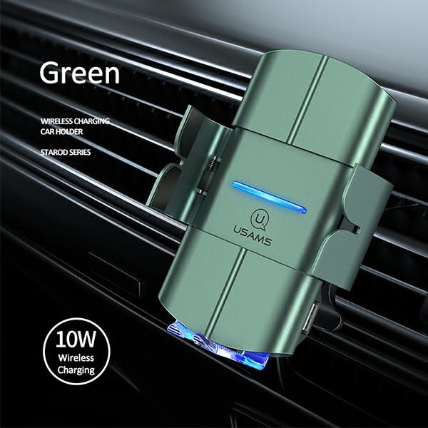 USAMS Wireless Charger Car Mount US-CD133 10W Automatic Air Vent green Starod CD133ZJ02