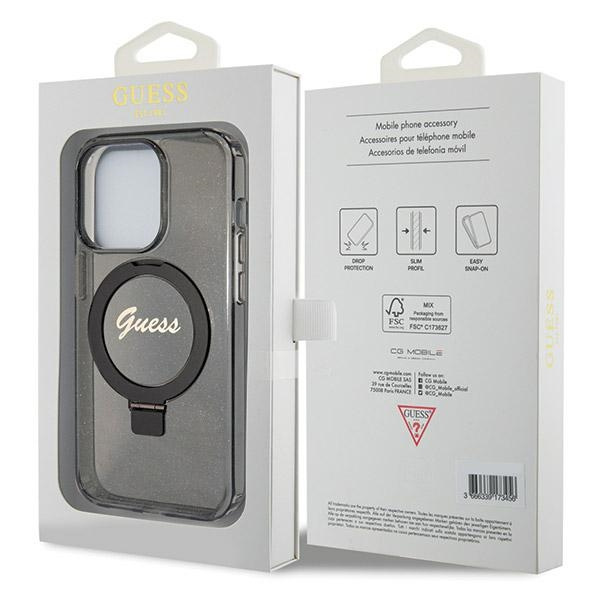 Guess GUHMP14LHRSGSK Apple iPhone 14 Pro hardcase Ring Stand Script Glitter MagSafe black