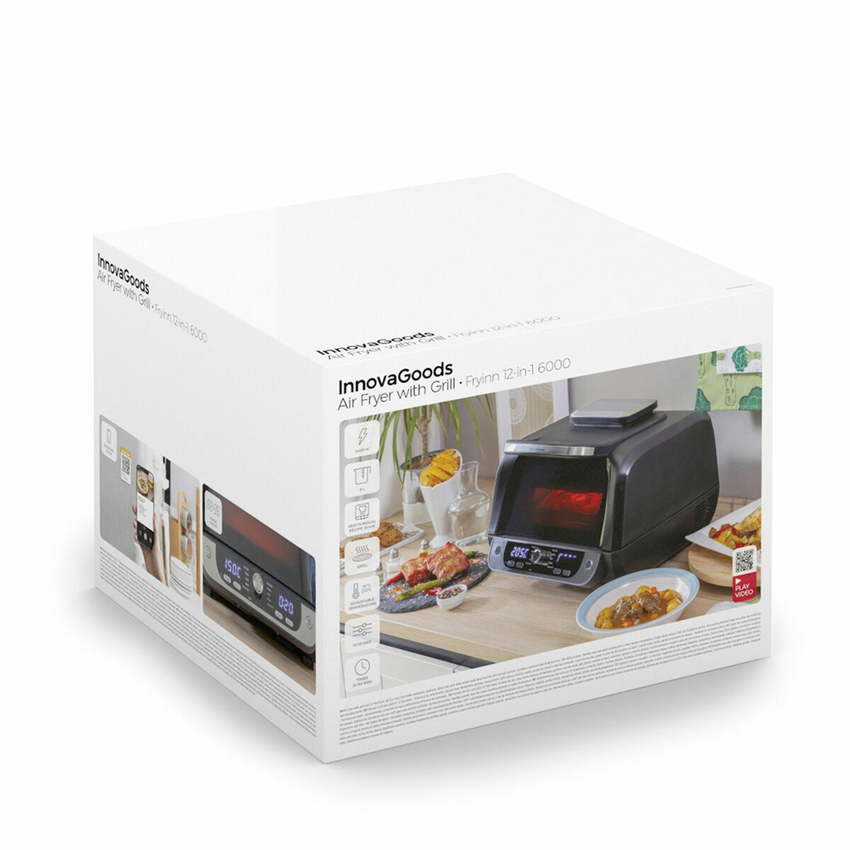 Oil-free Fryer with Grill, Accessories and Recipe Book InnovaGoods Air Fryer Fryinn 12-in-1 6000 Black Steel 6 L 3400 W Oil-free Fryer with Grill, Accessories and Recipe Book InnovaGoods Air Fryer Fryinn 12-in-1 6000 Black Steel 6 L 3400 W