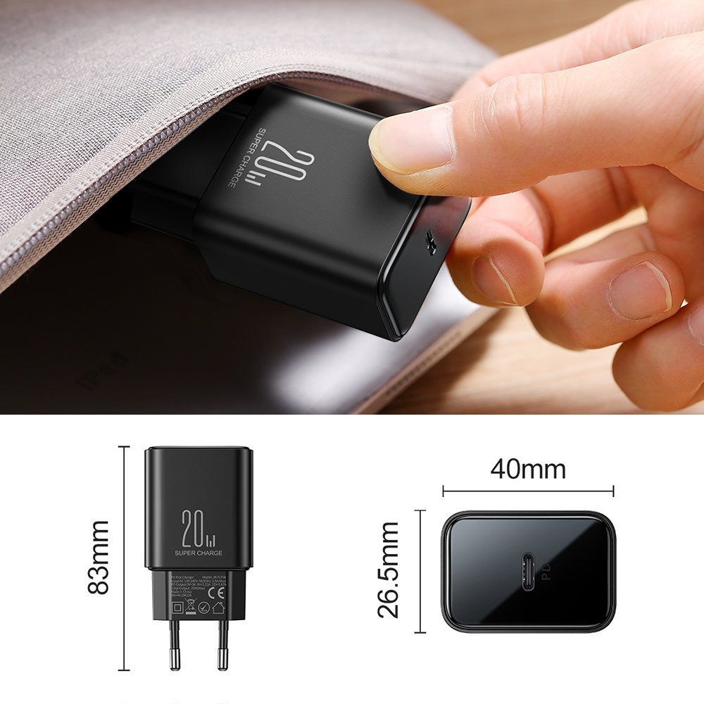 Joyroom JR-TCF06 Wall Charger USB-C 20W PD + USB-C/Lightning Cable black