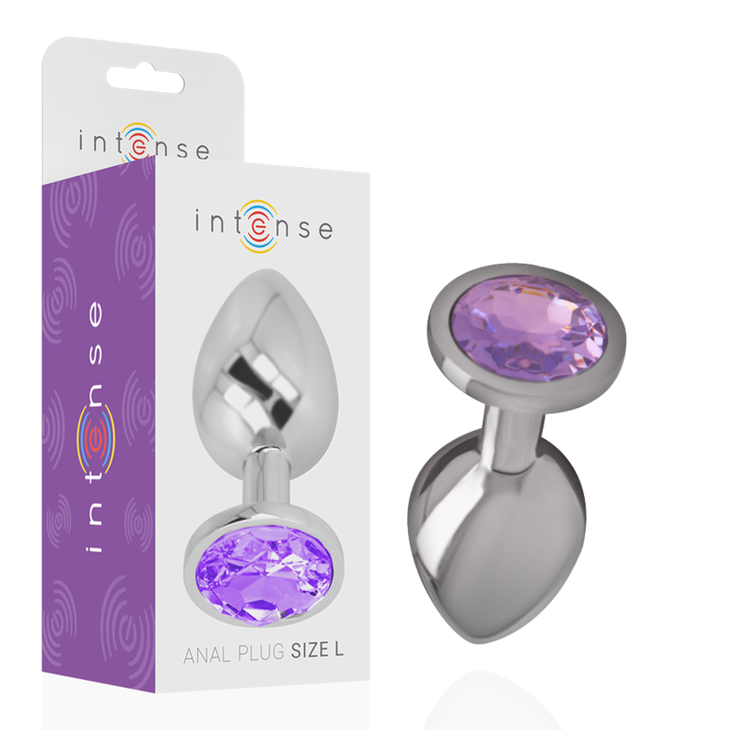 INTENSE - METAL ALUMINUM ANAL PLUG WITH VIOLET GLASS SIZE S