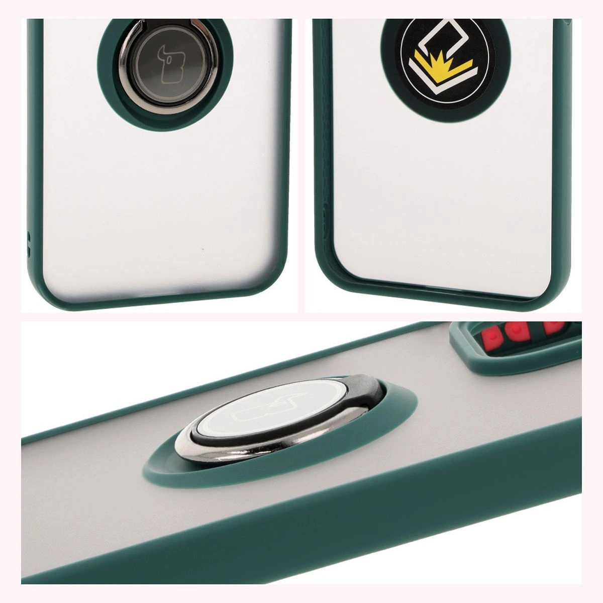 Bizon Case Hybrid Ring Honor 200 Lite smoky with a dark green frame