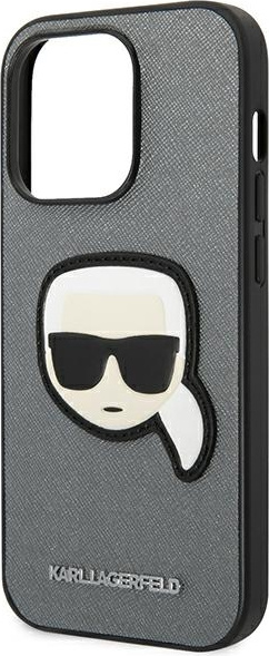 Karl Lagerfeld KLHCP14XSAPKHG Apple iPhone 14 Pro Max silver hardcase Saffiano Karl`s Head Patch