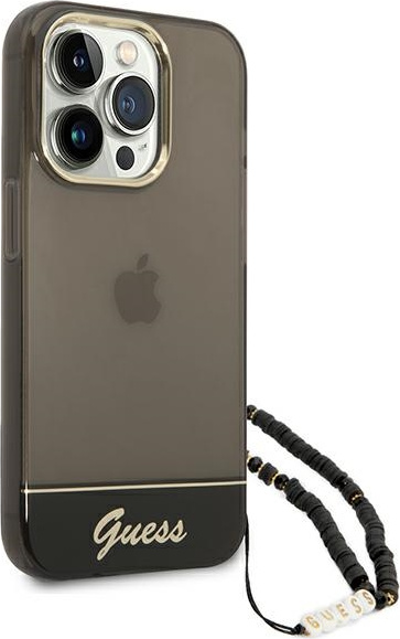 Guess GUHCP14LHGCOHK Apple iPhone 14 Pro black hardcase Translucent Pearl Strap