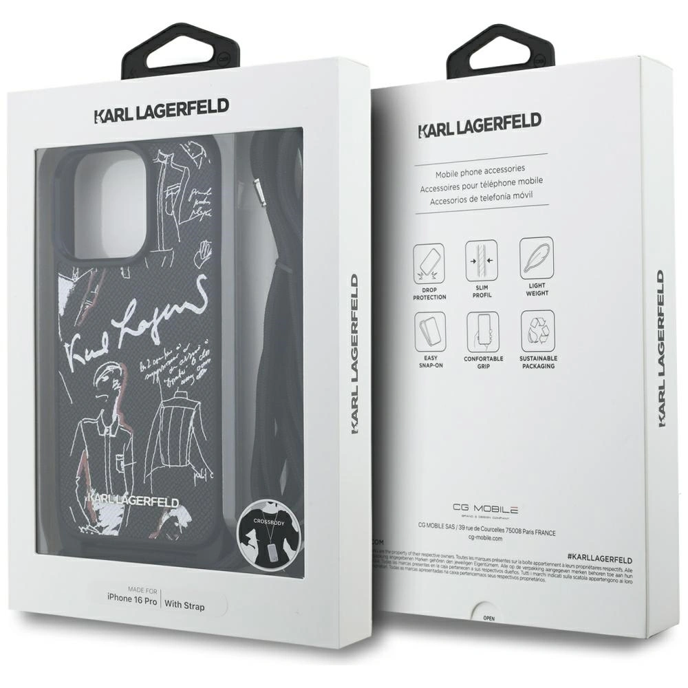 Etui Karl Lagerfeld Crossbody Grained Pattern & Logo do Apple iPhone 16 Pro czarny
