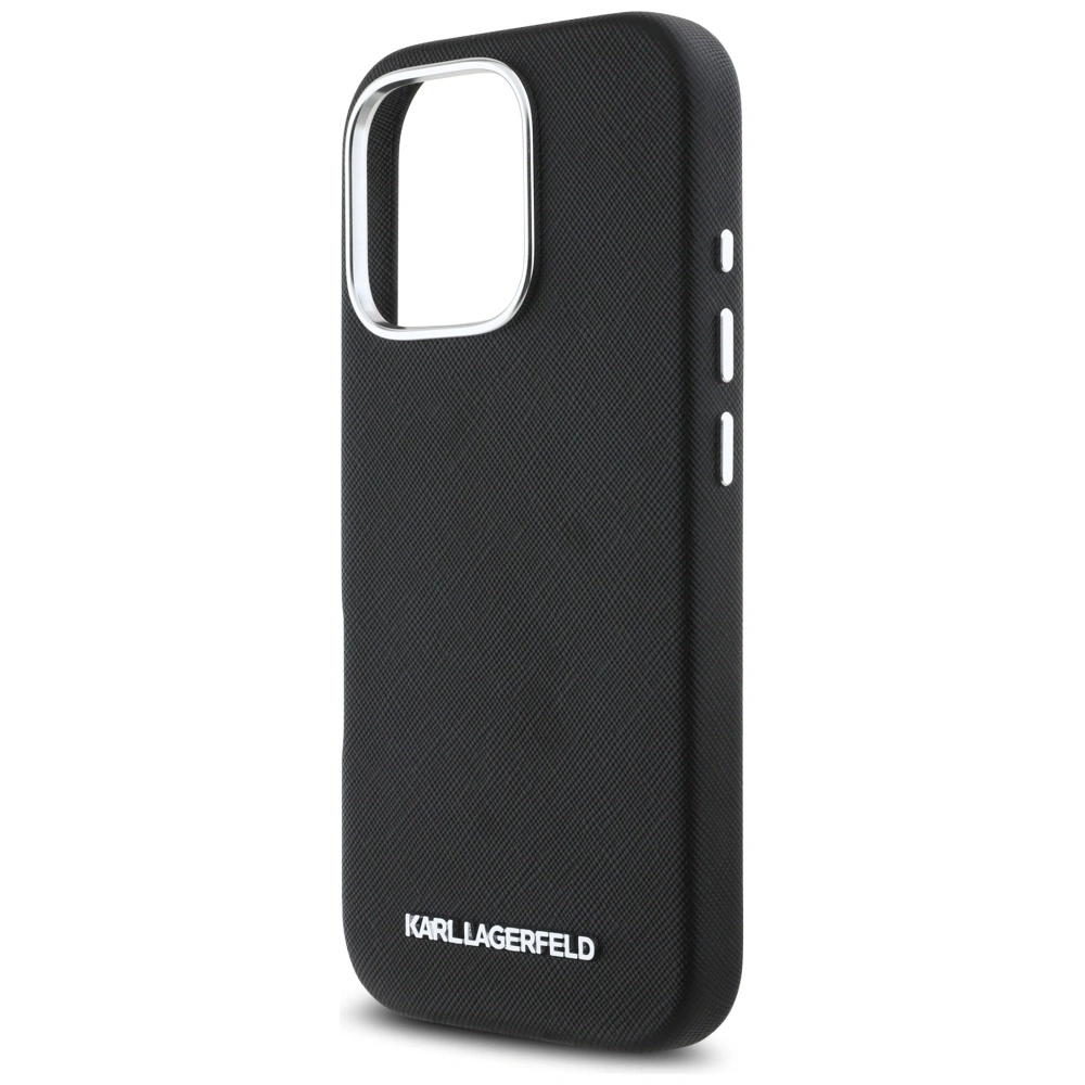 Karl Lagerfeld Saffiano Full Wrapped Elongated Metal Logo MagSafe Apple iPhone 16 Pro Max black