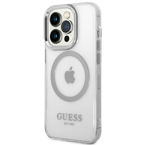 Guess GUHMP14LHTRMS Apple iPhone 14 Pro silver hard case Metal Outline Magsafe