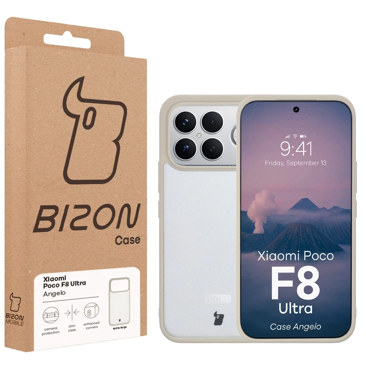 Etui Bizon Case Angelo do Xiaomi POCO F8 Ultra półprzezroczyste z beżową ramką