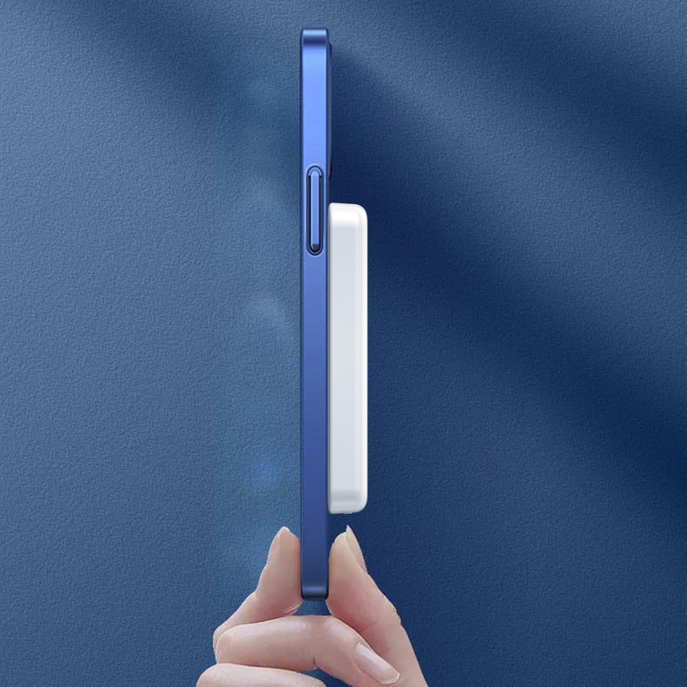 Dudao Wireless MagSafe Power Bank 10W (5W Magsafe) 5000mAh + Metal Adapter Magnetic Charging Ring White (K14S)