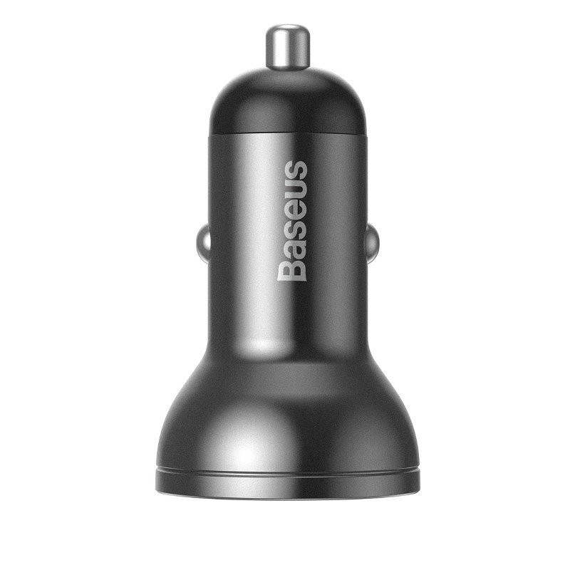 Baseus Digital Display Dual USB 4.8A Car Charger 24W with Three Primary Colors 3-in-1 Cable USB 1.2M Black Suit Grey