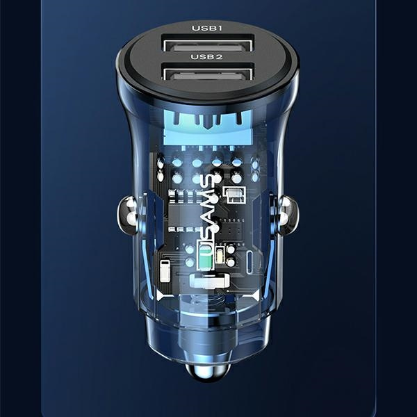 USAMS C31 Car Charger 3A 2xUSB-A Fast Charge niebieski/blue CC162CC02