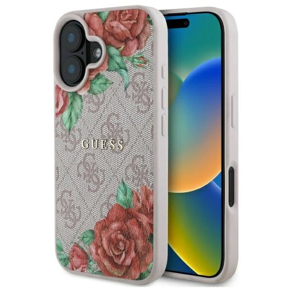 Guess GUHMP16SP4ROPEMCP Apple iPhone 16 hardcase 4G Flowers Print MagSafe pink