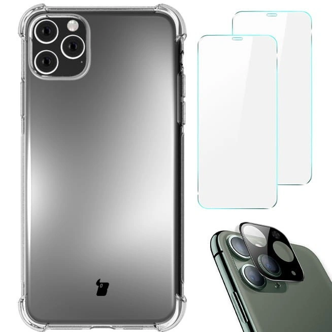 Bizon Case Clear Pack case + 2x screen glass + lens glass Apple iPhone 11 Pro clear