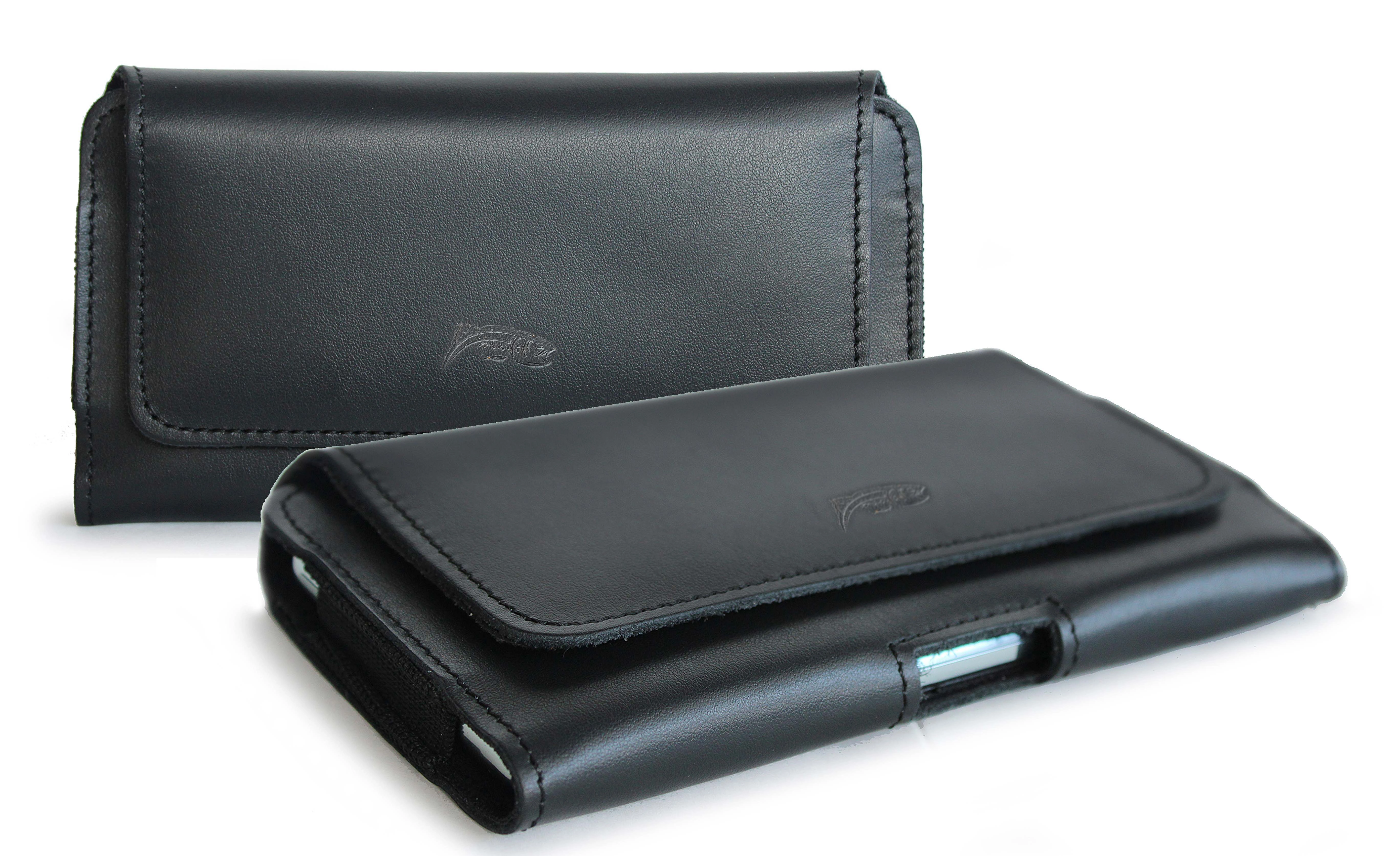 Skórzana kabura LURESKO FREYA XL do paska etui na telefon 165x82x10mm (czarny gładki czarna nić)