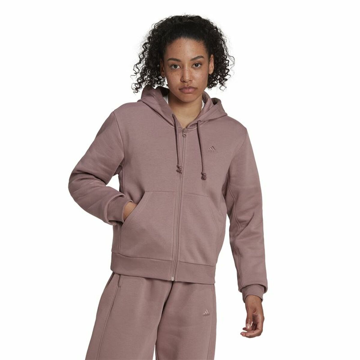 Women’s Zipped Hoodie Adidas ALL SZN Fleece Coffee Multicolour