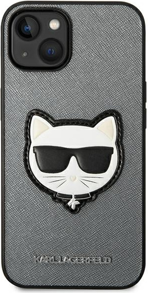 Karl Lagerfeld KLHCP14MSAPCHG Apple iPhone 14 Plus hardcase silver Saffiano Choupette Head Patch