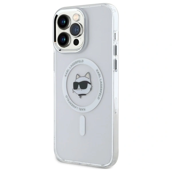 Karl Lagerfeld KLHMP13XHLSCHH Apple iPhone 13 Pro Max hardcase IML Metal Choupette Head MagSafe white
