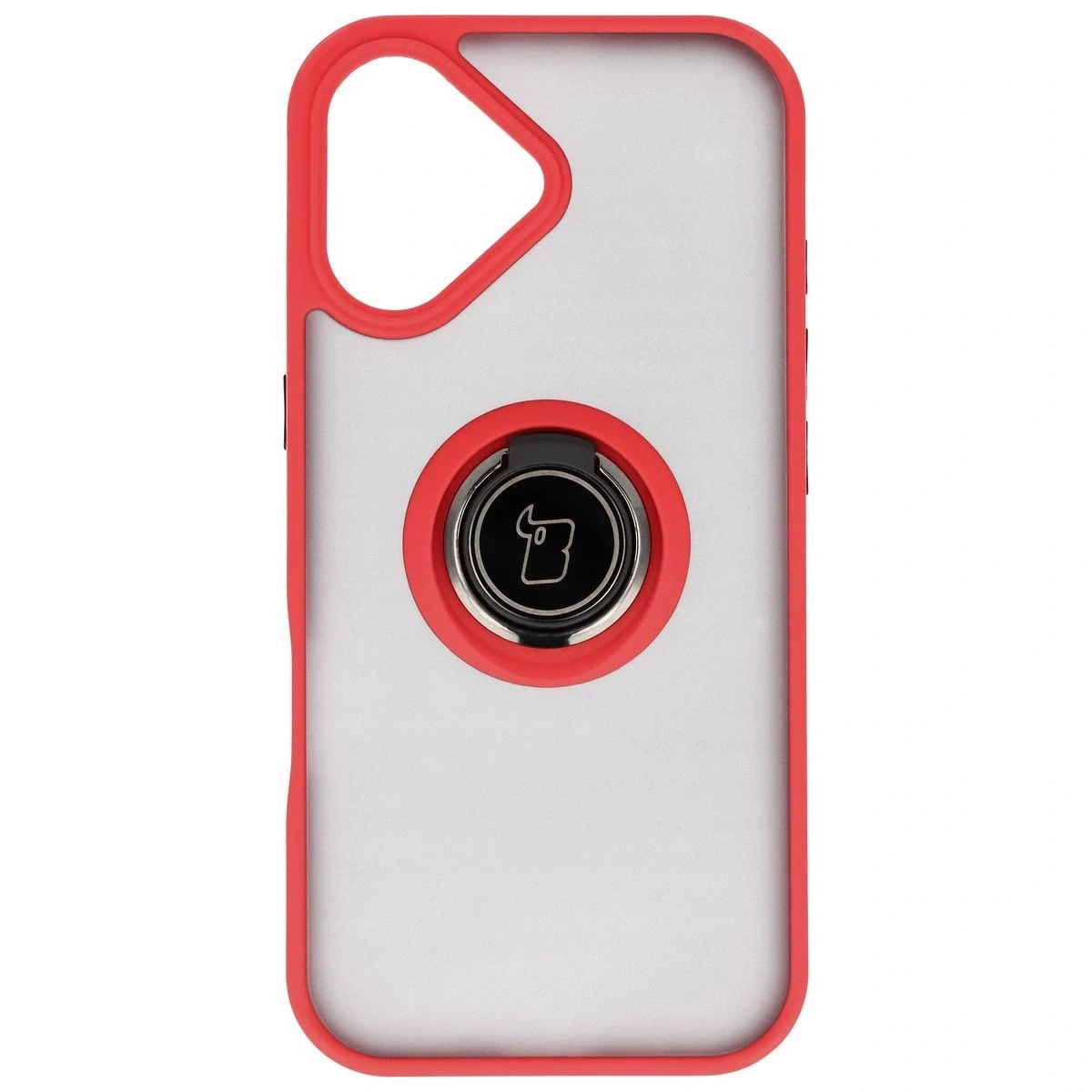 Etui z uchwytem na palec Bizon Case Hybrid Ring do Apple iPhone 17 przydymione z czerwoną ramką