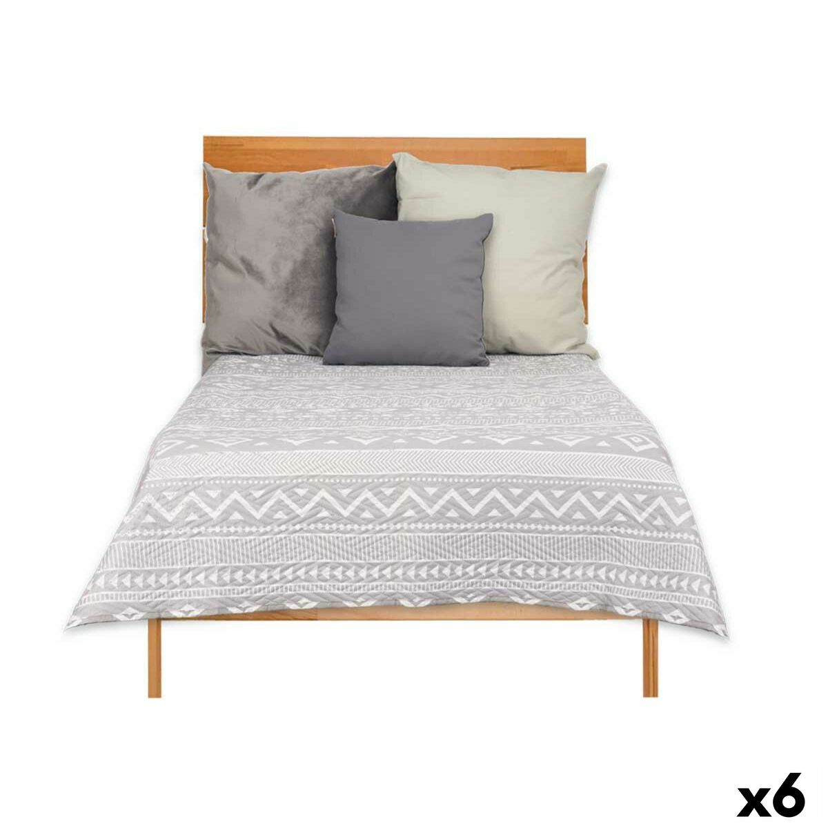 Reversible Bedspread 180 x 260 cm Ethnic White Grey (6 Units)