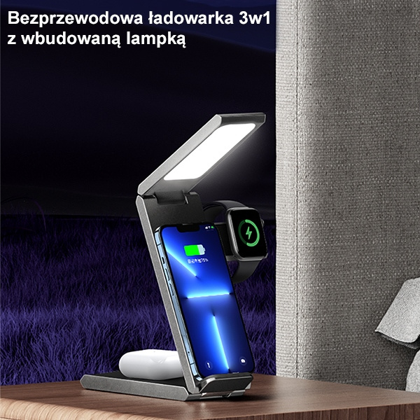 USAMS Wireless Charger with lamp 3w1 15W black CD181WXC01 (US-CD181)