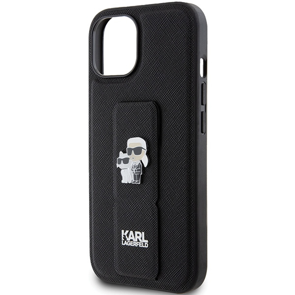 Karl Lagerfeld KLHCP15SGSAKCPK iPhone 15 czarny/black hardcase Gripstand Saffiano Karl&Choupette Pins