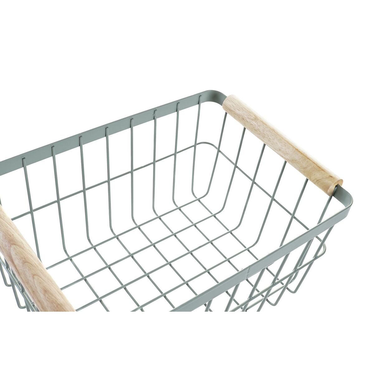 Wire Basket DKD Home Decor 30,5 x 20 x 14,5 cm Beige Metal Green Vintage Pinewood (2 Units)