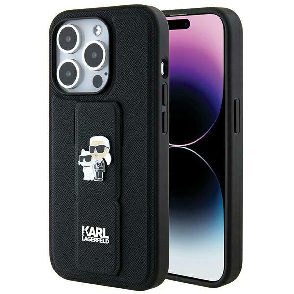Karl Lagerfeld KLHCP14LGSAKCPK Apple iPhone 14 Pro hardcase Gripstand Saffiano Karl&Choupette Pins black
