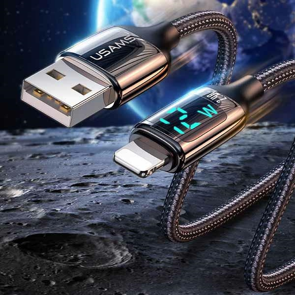 USAMS Nylon Cable U78 Lightning 1.2m LED 2.4A Fast Charging silver black SJ543USB02 (US-SJ543)