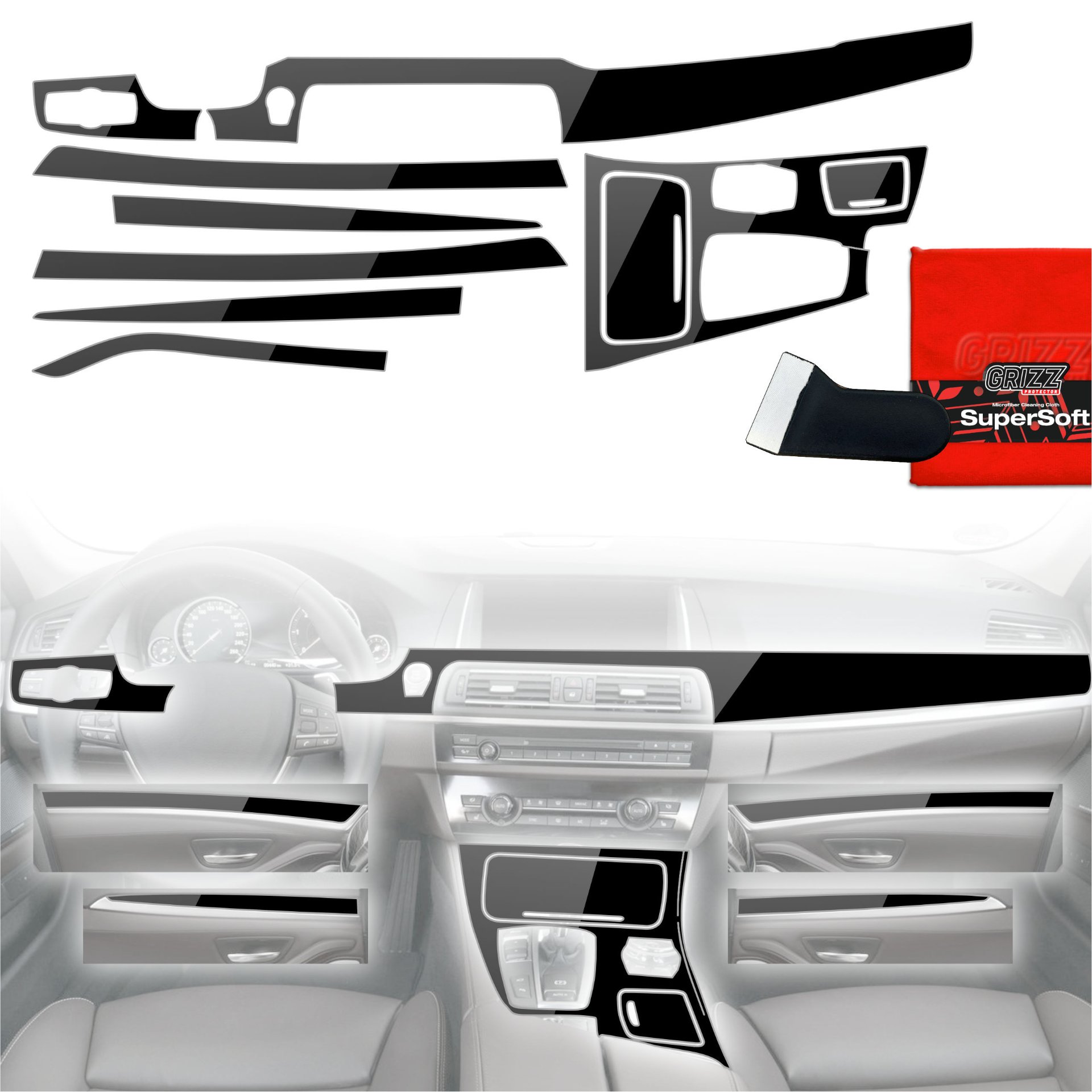 Folia do wnętrza GrizzGlass PianoSkin Glossy do BMW 5 F10 (2012-2017) [8w1]