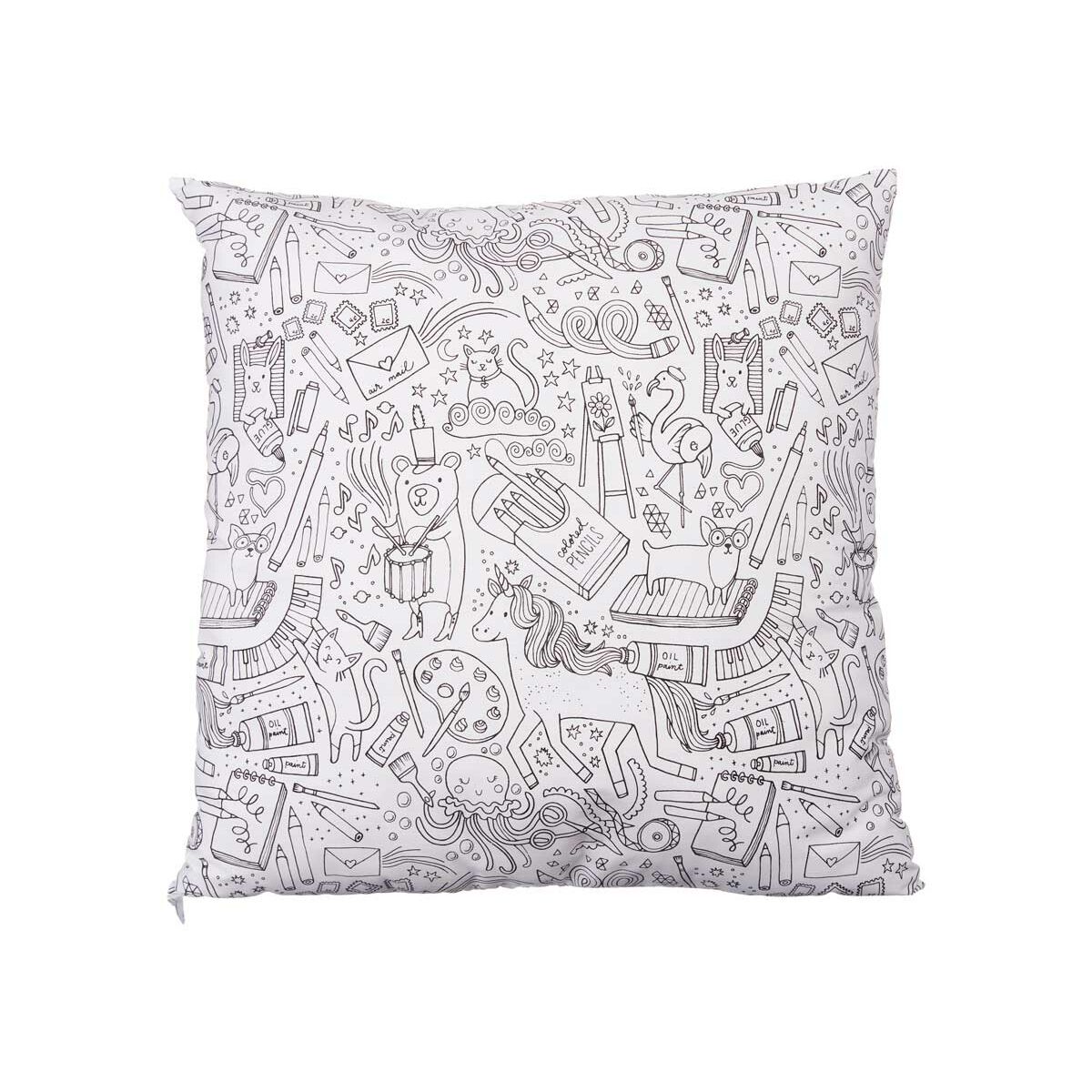 Cushion White Black Cloth 43 x 13 x 43 cm For painting (6 Units)