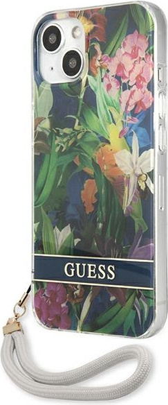 Guess GUHCP13SHFLSB Apple iPhone 13 mini blue hardcase Flower Strap