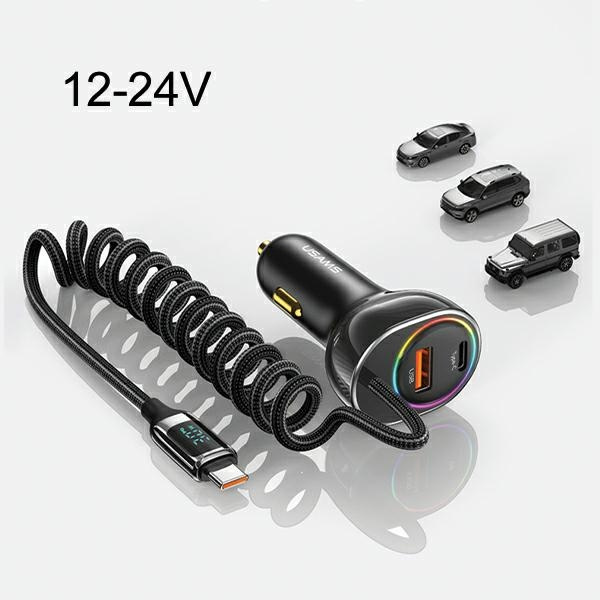 USAMS US-CC192 car charger 1xUSB-A 18W+1xUSB-C 30W + cable USB-C 30W PD+QC Fast Charge black