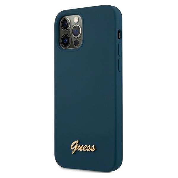 Guess GUHCP12LLSLMGBL Apple iPhone 12 Pro Max blue hardcase Metal Logo Script