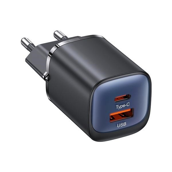 USAMS CC254 wall charger USB-A, USB-C 30W GaN Fast Charging HC Series purple