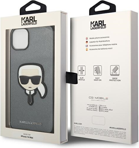 Karl Lagerfeld KLHCP14MSAPKHG Apple iPhone 14 Plus silver hardcase Saffiano Karl`s Head Patch