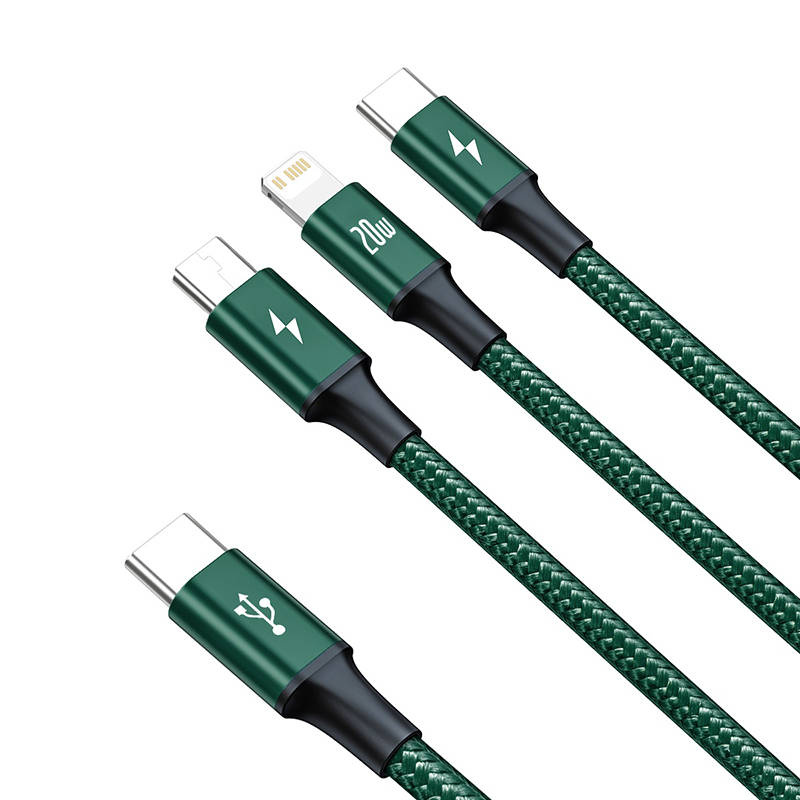 Baseus Rapid Series 3-in-1 cable USB-C micro USB / Lightning / USB-C, 20W, 1.5m (green)