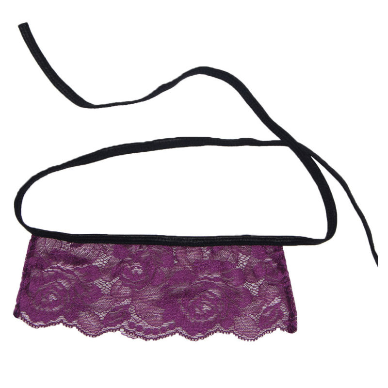 SUBBLIME CORSET - THONG AND BLINDFOLD BLACK AND PURPLE S/M