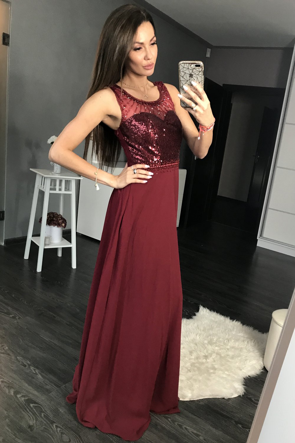 Langes Kleid model 105254 YourNewStyle rot Damen