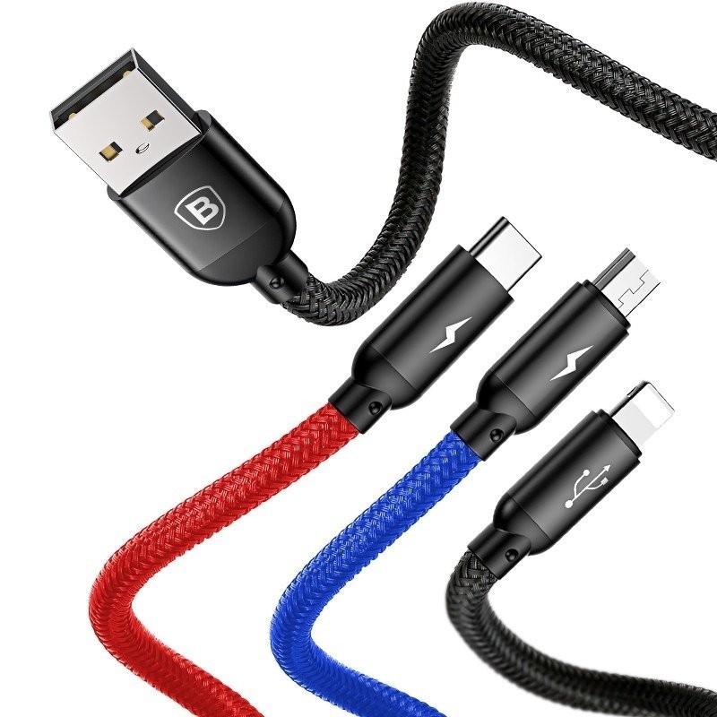 USB Baseus Cable 3in1 USB-C / Lightning / Micro 3A 1,2m Black