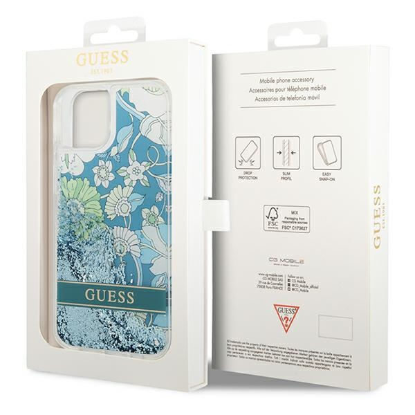Guess GUHCP14MLFLSN Apple iPhone 14 Plus green hardcase Flower Liquid Glitter