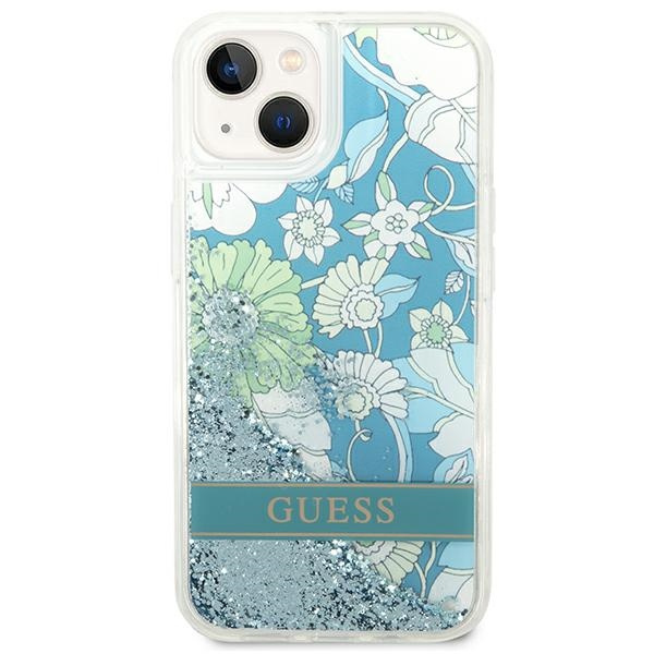Guess GUHCP14MLFLSN Apple iPhone 14 Plus green hardcase Flower Liquid Glitter